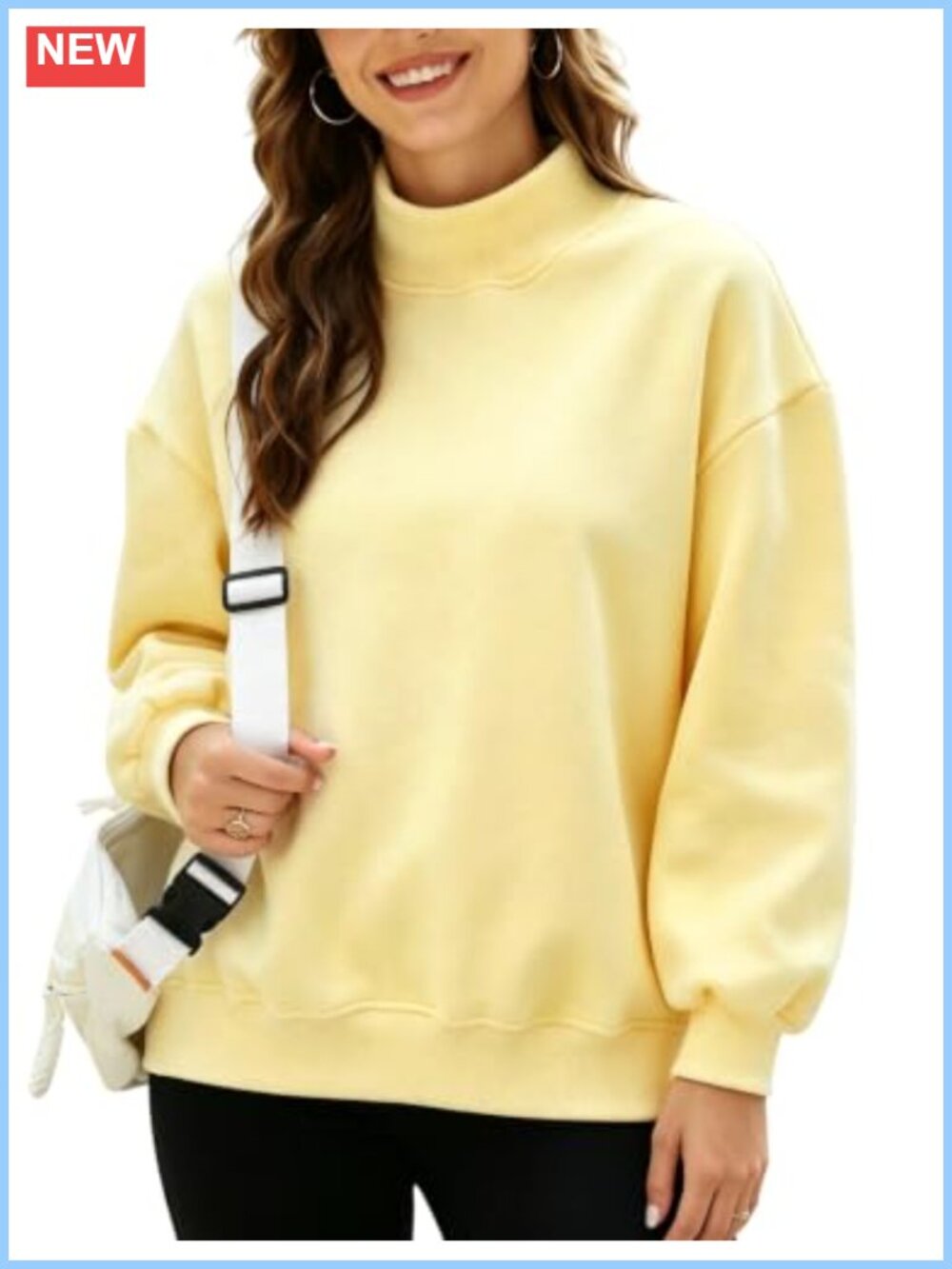 Mock Neck Oversized Sweatshirt Cotton Blend Pullover Fleece Lined